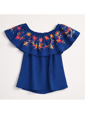0261 NWT Size Medium Jess-Lea bright blue top with multi colored flowers